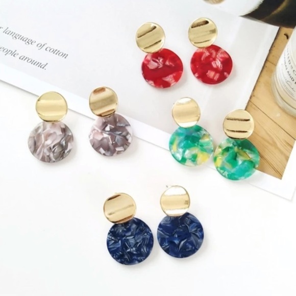 NWT Gold + Green Mosaic Earrings - Picture 3 of 3